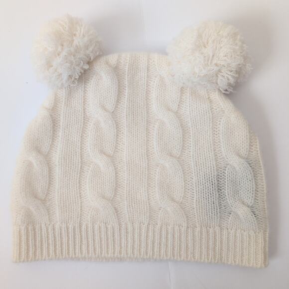 Sofia Cashmere Baby Beanie Hat Cable Knit White Pom Pom 100% Cashmere Cao Soft - Picture 2 of 4